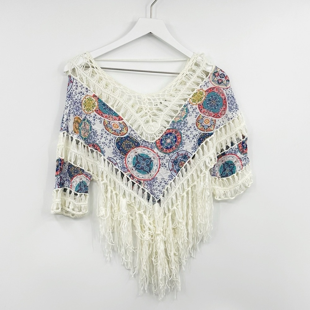 Say What Boho Crochet 3/4 Sleeve Shirt Size Small